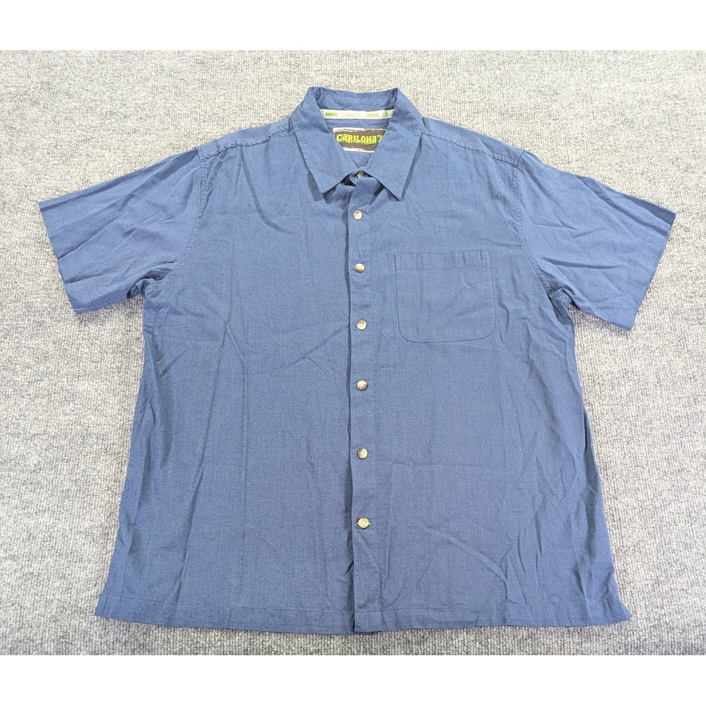 Cariloha Mens Large Blue Bamboo Organic Cotton Short Sleeve Button Down Shirt